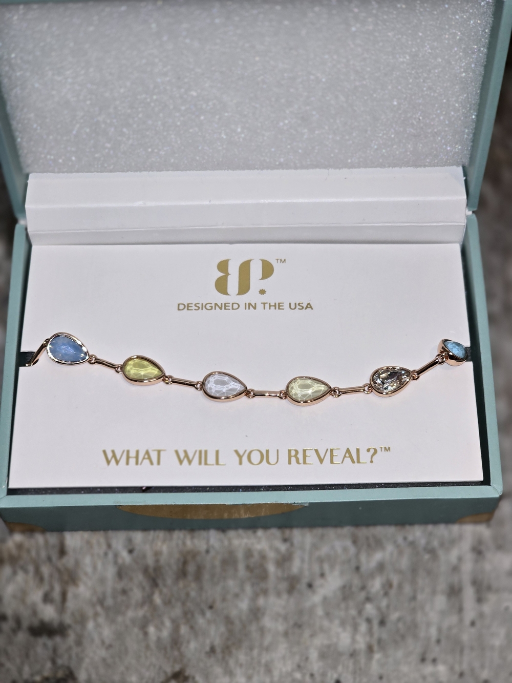 BP Multicolor Teardrop Crystal Bracelet - Rose Gold Chain